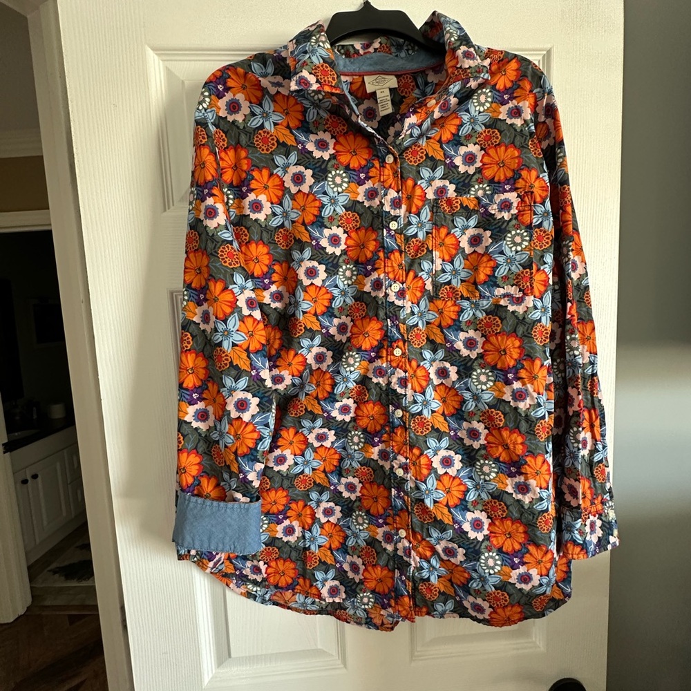 St. John's Bay Floral Women’s Shirt - Orange and Blue
